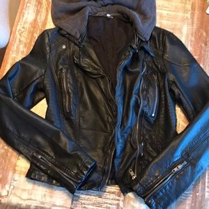 Free People Vegan leather hooded jacket